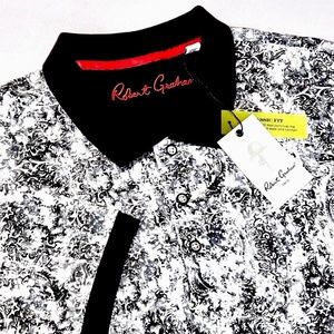 Robert Graham Geometric $158 Mens Large Tribal Floral Artwork Black Polo Shirt